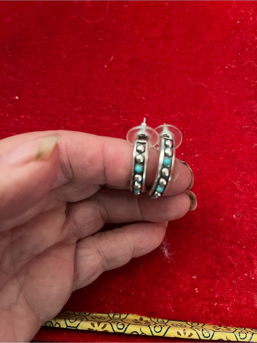 Sterling Silver Hoop Earrings with Turquoise style Accents